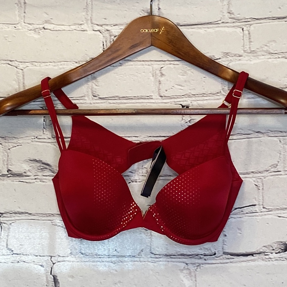 Victoria's Secret Red Gold Dot Underwire Padded Bra Size 32C Excellent Condition - Picture 2 of 10